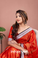 Indupriyaa Orange Temple Designe Handloom Tissue Cotton Saree